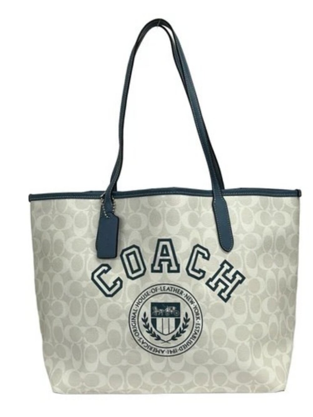COACH City Tote Signature Canvas with Varsity Motif CB869 Gray Beige Cream Navy